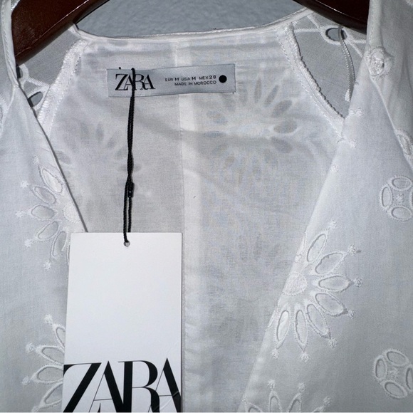 Zara Bloggers Fav Oyster White Belted Embroidered Tiered V-Neck Midi Dress Sz M - Picture 17 of 17